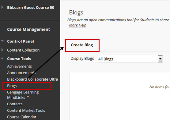Screenshot showing the process to access or create a blog