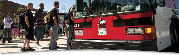 Photo of students boarding Huskie Bus